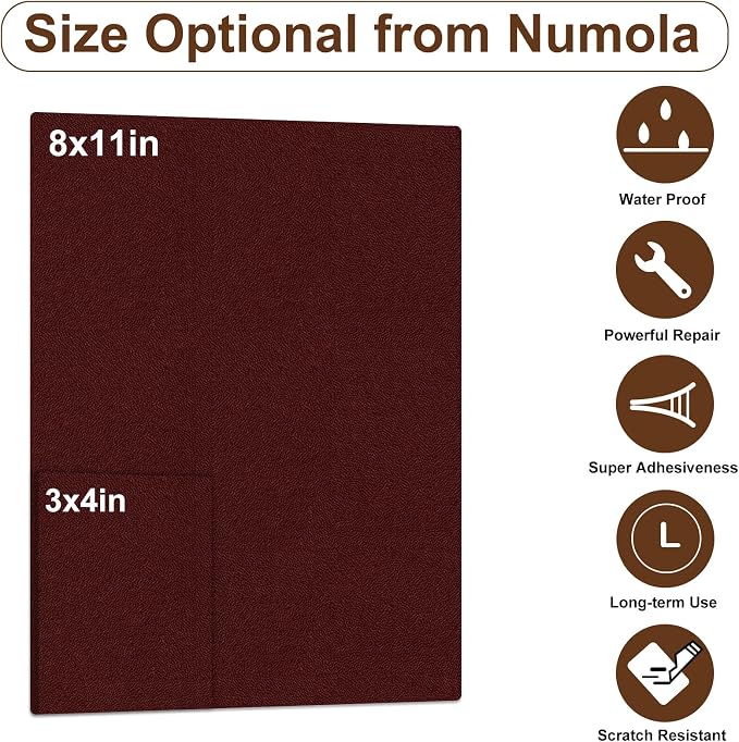 Numola Leather Repair Patch, Self-Adhesive Furniture Leather Patches, Vinyl Repair Kit for Couch, Car Seat, Sofas, DIY Upholstery, Chair, Jackets(3×4 inch, Dark Wine Red)