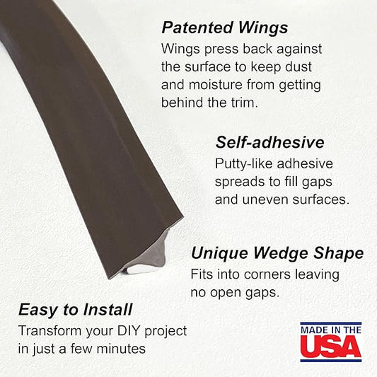 InstaTrim New & Improved Self-Adhesive Caulk Trim, 1/2" x 10', 2-Pack, Flexible, Water Resistant, Stain Resistant for Bathroom, Floors, Walls, DIY Project, Bronze