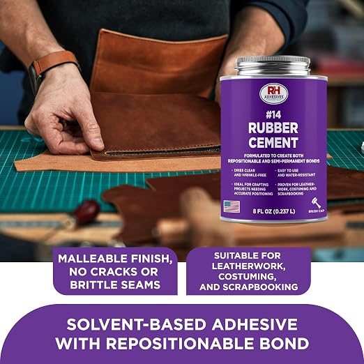 #14 Rubber Cement, 8 oz. can - Crafting, Leather, Upholstery, Costuming, Scrapbooking, DIY, Repostionable, Semi-Permanent - RH Adhesives