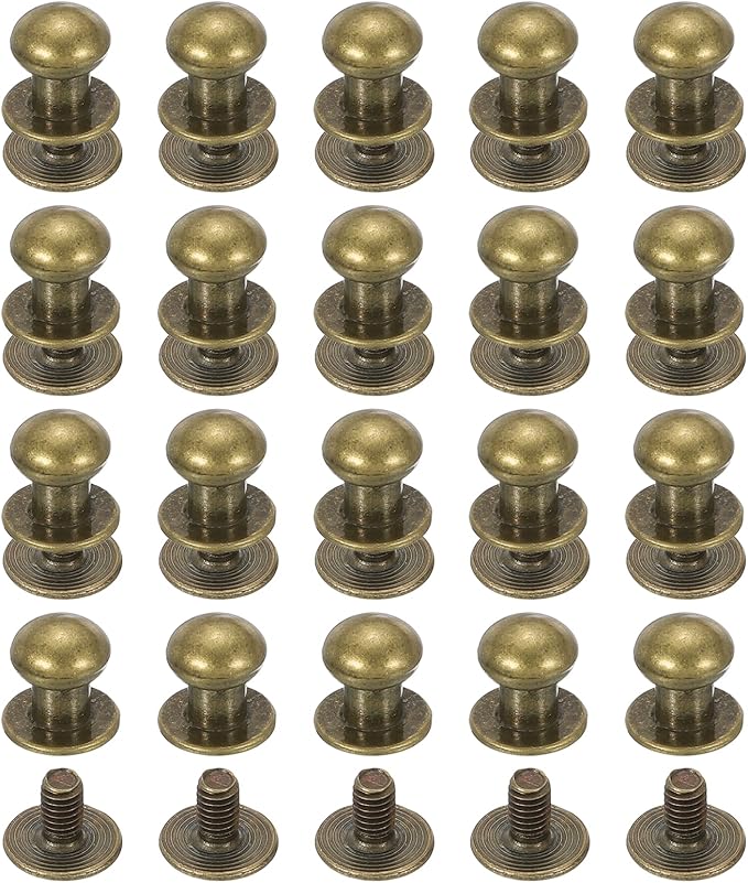 PATIKIL 7 mm Leather Rivets, 20 Sets Ball Head Stud Screw Back Round Head Button Chicago Screw Nipple Stud Rivet for Leather DIY Craft Handbag Belt Repairs, Bronze