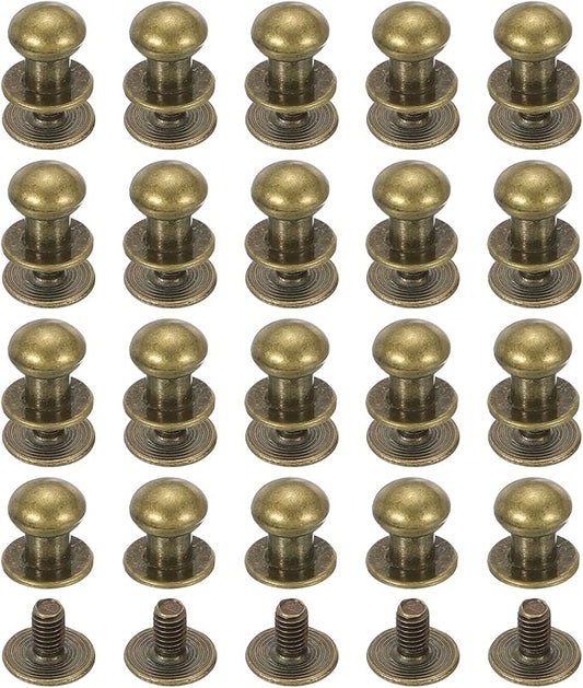 PATIKIL 7 mm Leather Rivets, 20 Sets Ball Head Stud Screw Back Round Head Button Chicago Screw Nipple Stud Rivet for Leather DIY Craft Handbag Belt Repairs, Bronze