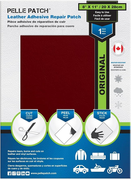 Leather Repair Patch Self Adhesive - 25 Colors Available - Original 8x11 - Red