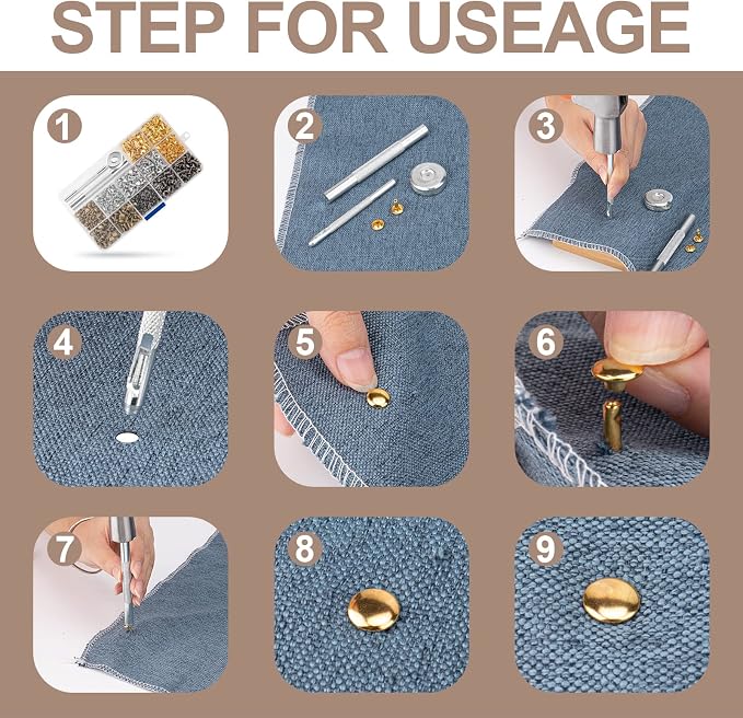 480 Sets Rivets for Leather, 4 Colors 3 Sizes Leather Rivets Kit, Double Cap Rivet with 4 Setting Tools, Suitable for Bags, Decoration