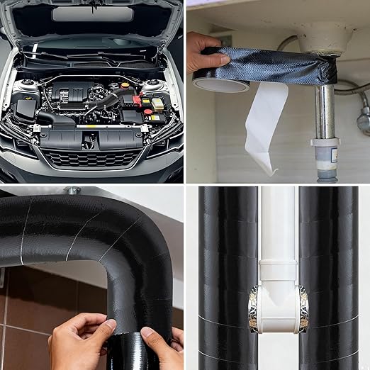 Aluminum Foil Tape,2in x 33FT Fiberglass Heat Shield Tape, Black Self-Adhesive Heat ReflectiveTape, Exhaust Heat Resistant Tape, for Hose and Auto Use