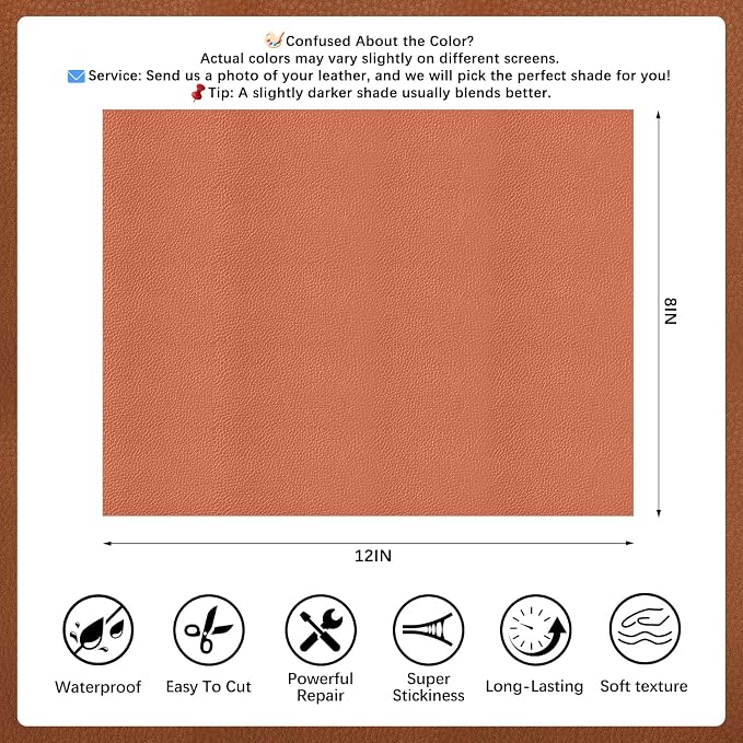 2 Pcs Light Brown Leather Repair Tape, 8x12 Inch Leather Repair Patch Self-Adhesive, Waterproof Faux Leather Patch, Vinyl Repair Tape for Couch, Sofas, Furniture, Office Chair, Car Seats