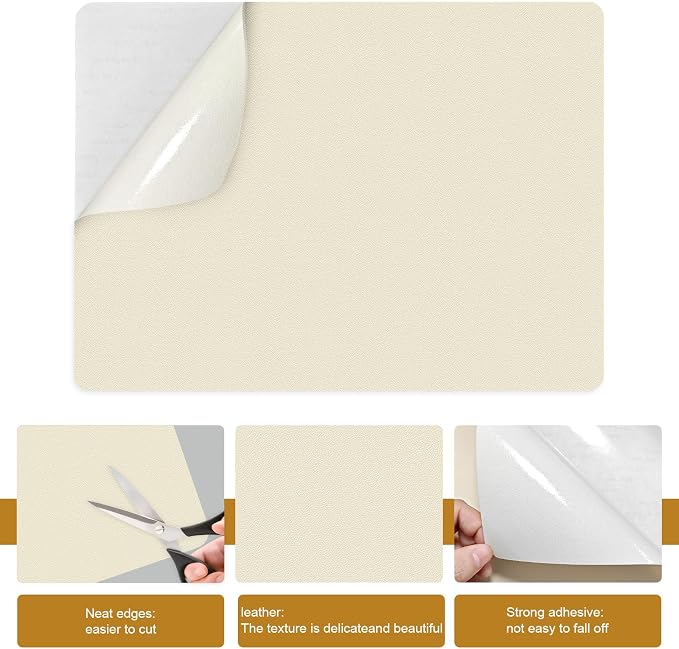 IANZE 2Pcs Leather Repair Patch, Self Adhesive Leather Repair Patch for Car Seats, Couches, Furniture, Sofa, Handbags, Office Chair (Beige)