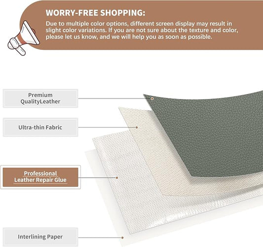 ONine Leather Repair Patch,Self-Adhesive Couch Patch,Multicolor Available Scratch Leather 8X11 Inch Peel and Stick for Sofas,Car Seats Backpack Jackets(Grey-Litchi Grain)