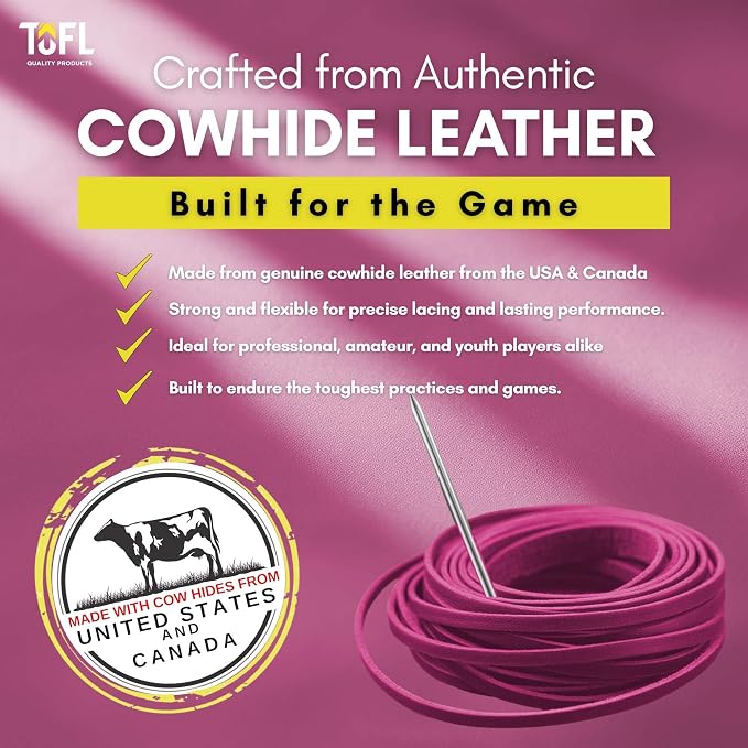 TOFL Softball and Baseball Glove Lace Kit | Mitt Lace Glove Repair Lacing Kit | 2 Leather Laces with Lacing Needle for Catchers Glove