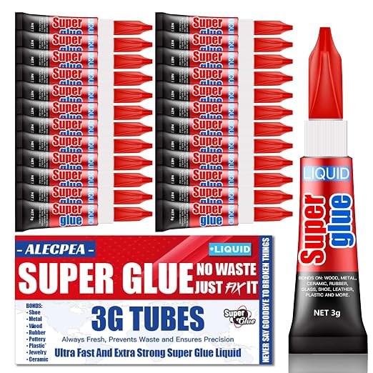 3 Gram (Pack of 24) Single Use Super Glue Liquid, Super Fast, Thin & Strong Adhesive Superglue, Cyanoacrylate Glue for Hard Plastics, DIY Craft, Ceramics, Leather, Metal Etc