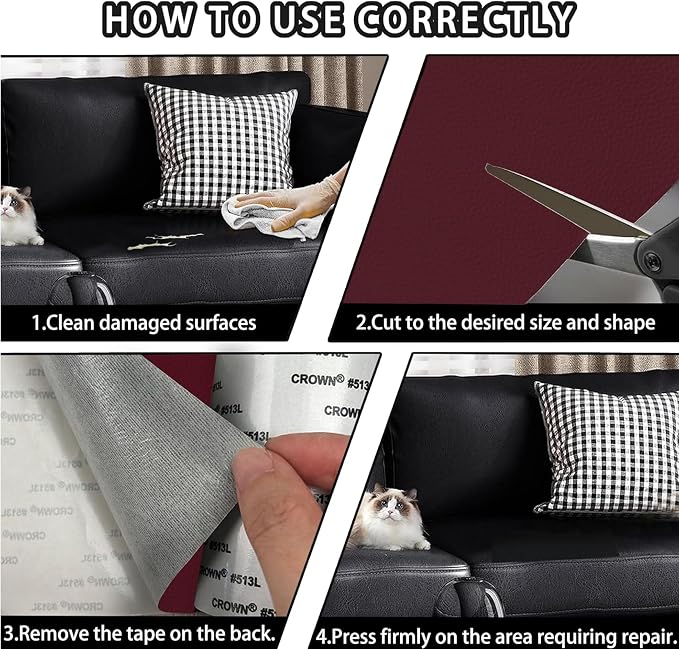Leather Repair Patch Tape,3.9 x 63 Inches Self Adhesive Leather Patches for Furniture,Vinyl Repair Kit for Car Seat,Couches,Sofas,Office Chairs,Burgundy