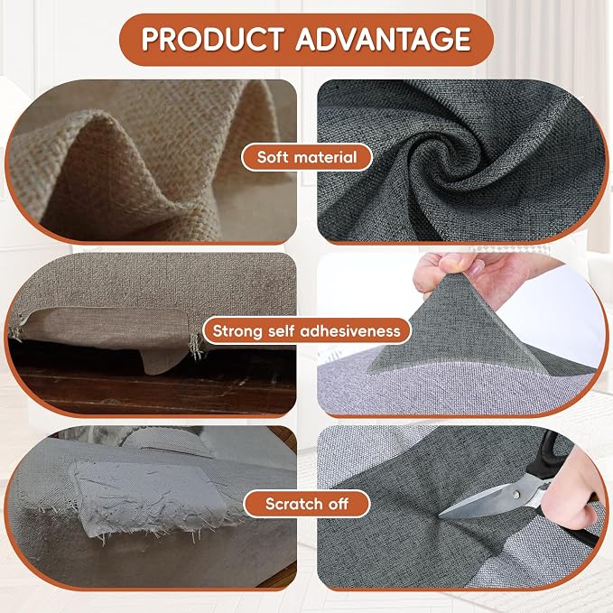 Linen Fabric Repair Tape 4x79 Inch, Self Adhesive Couch Patch Repair Fabric Tape for Furniture, Linen Patch Kit for Couch, Carpet, Upholstery, Chair, Sofa, Pillows, Bag (Coarse, Dark Grey)