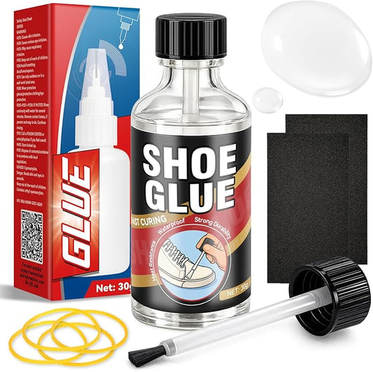 Shoe Glue 30g, Waterproof Clear Shoe Sole Repair Adhesive, Heavy Duty Shoes Glue Fixes Cracks and Debond, Clear-Drying Leather Repair Glue Kit for, Boots, Leather, Sneakers, Rubber, Canvas