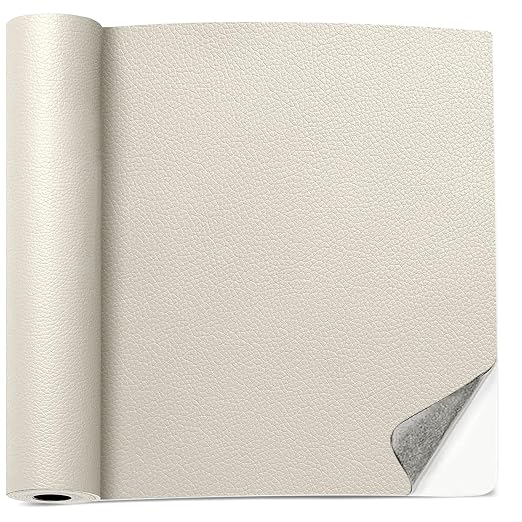 16 X 40 inch Self Adhesive Leather Repair Patch, Creamy White Leather Repair Tape for Furniture, Adhesive Leather Patch for Car Seat Repair, Leather Repair Kit for Couch (Creamy White)
