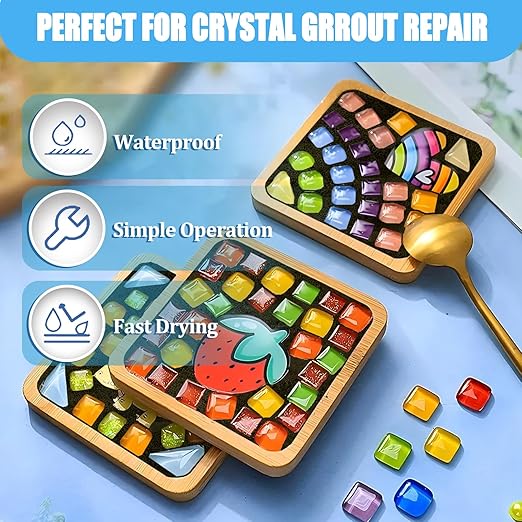 Mosaic Crystal Grout, Mosaics Tile Tools, Mosaic Tile Accessories – Essential for Handmade Grouting and Perfect for DIY Craft Projects (Black, 8.8oz)