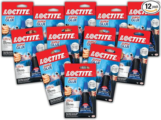 Loctite Super Glue Ultra Gel Control, Clear, 0.14 fl oz Bottle, 12 Pack - Superglue for Plastic, Wood, Metal, Crafts & Repair, Cyanoacrylate Adhesive Instant Glue, Quick Dry