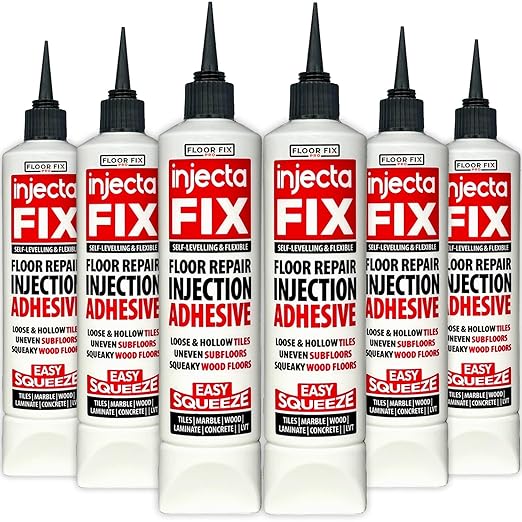 Floor-Fix Pro Eeasy Squeeze 10.1 Fl Oz - Extra Strength - Fix Loose & Hollow Tiles, Squeaky Wood & Laminate - Includes Built in 5/64” Syringe Tip - Adjustable to 5/64. No Sealant Gun Required (6)
