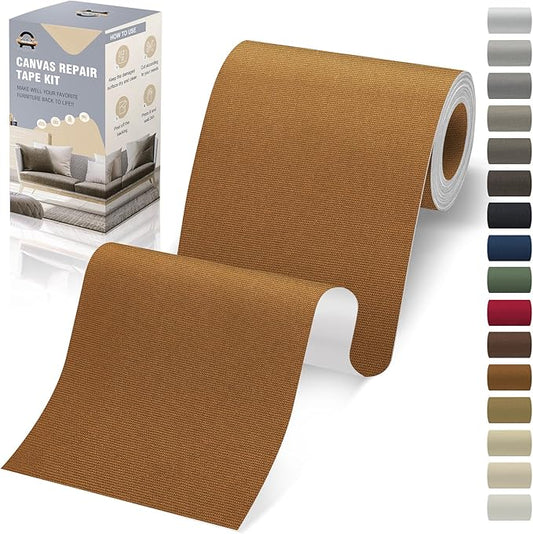 OAZ 4 x 79 inch Canvas Repair Patches Fabric Patch Self-Adhesive Canvas Repair Tape Waterproof Outdoor Gear Patch Kit for Boat Cover Awning Sofa Chair Couch Tent Bag (Brown)