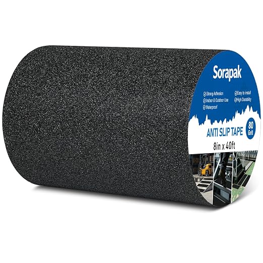 Heavy Duty 8in x 40ft Black Anti Slip Tape, 80 Grit Waterproof Non Skid Grip Tape Roll for Stairs, Ramps, Decks, Boat Decks, Floors, Warehouses & Outdoor Use