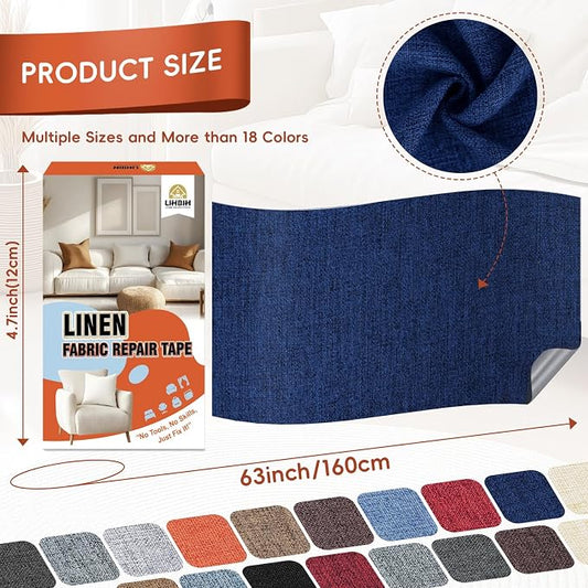 Linen Fabric Repair Tape 4.7x63 Inch, Self Adhesive Couch Patch Repair Fabric Tape for Furniture, Linen Patch Kit for Couch, Carpet, Upholstery, Chair, Sofa, Cushion, Bag (Navy Blue)