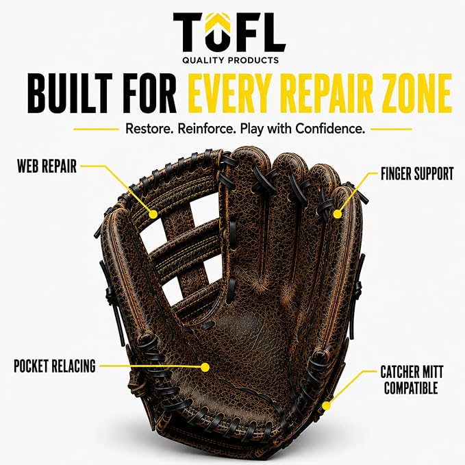 TOFL 72" Baseball Glove Lace Strips - Flat Shaped Cowhide Leather Lacing for Gloves, Mitts & DIY Repair