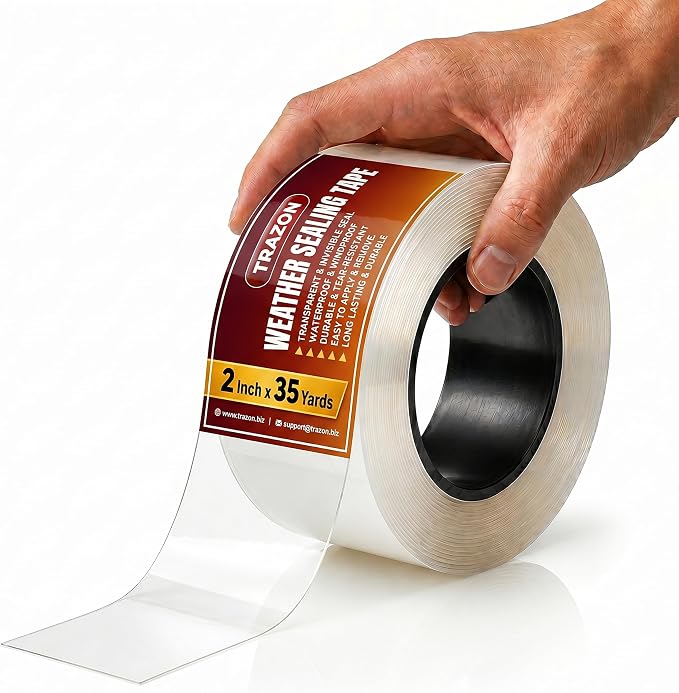 Window Weather Sealing Tape, 2" x 35 Yards Ultra-Clear Insulation Tape - Residue-Free Weather Stripping for Windows, Doors & AC Units, Blocks Drafts, Waterproof & Windproof, All-Season