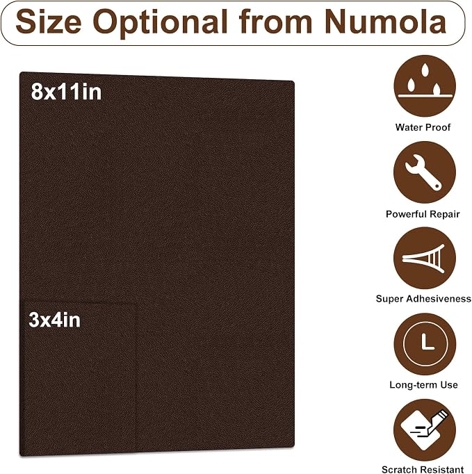 Numola Leather Repair Patch 3×4 inch Self-Adhesive Leather Repair Tape, Scratch/Holes Vinyl Repair Kit for Couch, Car Seat, Sofas, DIY Furniture Upholstery, Chair, Jackets, First-aid(Medium Brown)