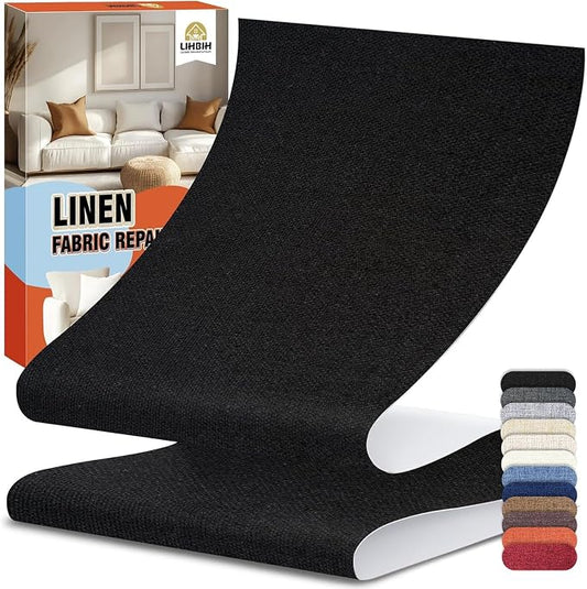 Linen Fabric Repair Tape 4.7x63 Inch, Self Adhesive Couch Patch Repair Fabric Tape for Furniture, Linen Patch Kit for Couch, Carpet, Upholstery, Chair, Sofa, Cushion, Bag (Black)