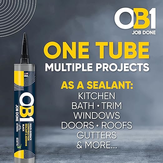 OB1 Universal Caulk Sealant & Adhesive Black 10.1oz | Professional Grade Premium All-in-One Advanced Hybrid 2-in1 | Water Resistant Internal & External | Shrink Crack UV & Fade Resistant | 1 Cartridge