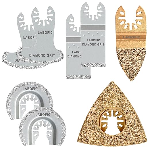 8Pcs Diamond Carbide Oscillating Blades, 5 Types Universal Grout Oscillating Multi Tool Blades for Grout Removal, Cleaning Mortar, Soft Tile Cut