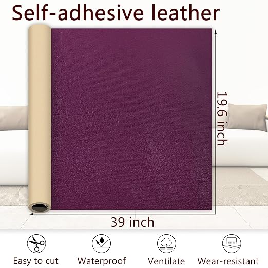 Purple Leather Repair Patch, 39.3 x 19.6 Inch Self Adhesive Leather Repair Tape, Large Vinyl Leather Repair Kit for Furniture, Car Seats, Sofats, Couch, Office Chair