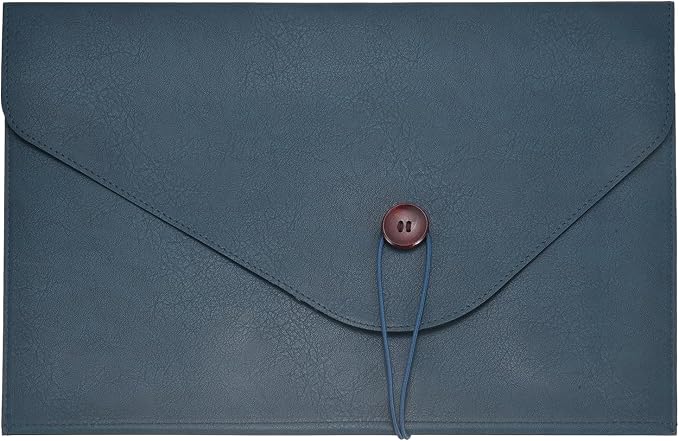 PATIKIL Leather Folder, 14x10 Leather Document Holder File Folder PU Pouch Bag Portfolio File Organizer Button Personal Envelope Waterproof for Traveling Office Men Gift, Blue