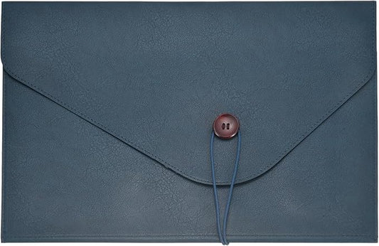 PATIKIL Leather Folder, 14x10 Leather Document Holder File Folder PU Pouch Bag Portfolio File Organizer Button Personal Envelope Waterproof for Traveling Office Men Gift, Blue