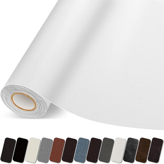Lifenion Leather Repair Patch, Self Adhesive Leather Repair Tape, Large Vinyl Patch Kit for Couches, Sofa, Furniture, Car Seats, Office Chairs, Cabinets, Handbags（White, 3.5X79 Inch）