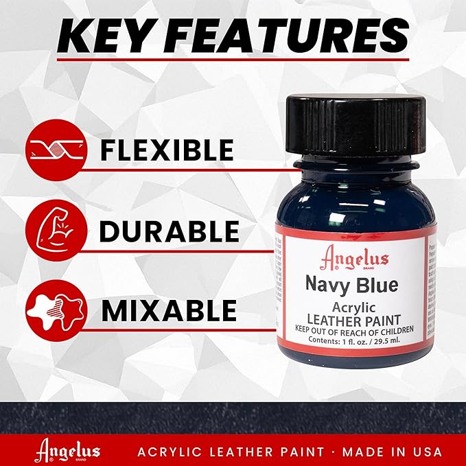 Angelus Acrylic Leather Paint For Shoes, Sneakers, Leather, Canvas, Furniture, and More - 1 fl oz, Navy Blue