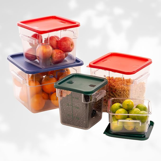 FSE Square Food Container, 4 Quart, Polycarbonate, Reusable, Clear, NSF, (LID SOLD SEPARATELY)