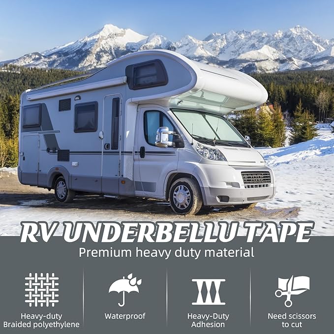 RV Underbelly Tape RV Underbelly Repair Material 4" x 26', Waterproof Flex Belly Tape with Permanent Sealing Adhesive for Mobile Home, Trailer, Camper(Black, 4 Inch x 26 Feet)