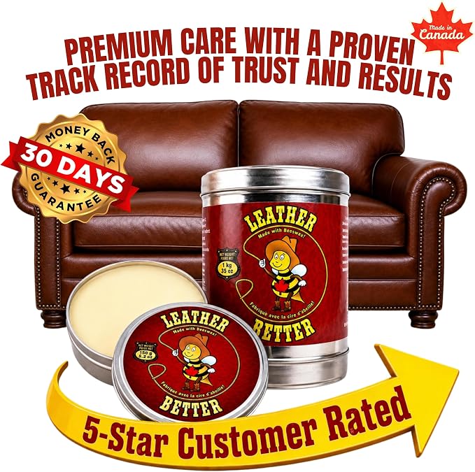 Leather Better All Natural Leather Furniture Cleaner and Conditioner, 40.2 oz - Beeswax, Tallow & Jojoba Oil/Conditions, Softens & Restores Leather Sofas, Boots, Car Seats, Saddles & Bags | Deeply conditions for 3+ months, Eco-Friendly Recyclable Tin, ...