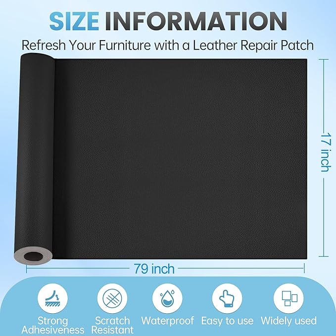 Leather Repair Patch Tape Kit, 17" x 79" Self Adhesive Leather Repair Patch for Furniture, Vinyl Leather Repair Kit for Car Seat, Chairs, Couch, Sofa, Boat Light Beige