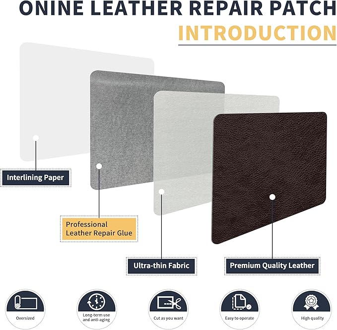 ONine Leather Repair Patch，Leather Repair Tape, 8 x 48 inches Leather Repair Patch for Furniture,Vinyl Repair kit，Leather Couch Patch，for Sofas, Furniture, car Seats(Dark Brown)