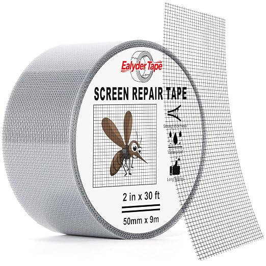 2″ X 30 FT Grey Window Screen Repair Tape, Strong Adhesive Fiberglass Mesh Patch for Window & Door Screen Tears
