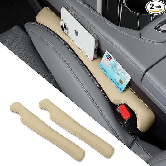 2PCS Leather Car Seat Gap Filler organizer,Gap plug box for car seat space,fill between gap strip,Fits gaps 3.5-6cm(1.4-2.4 in) wide(Beige)