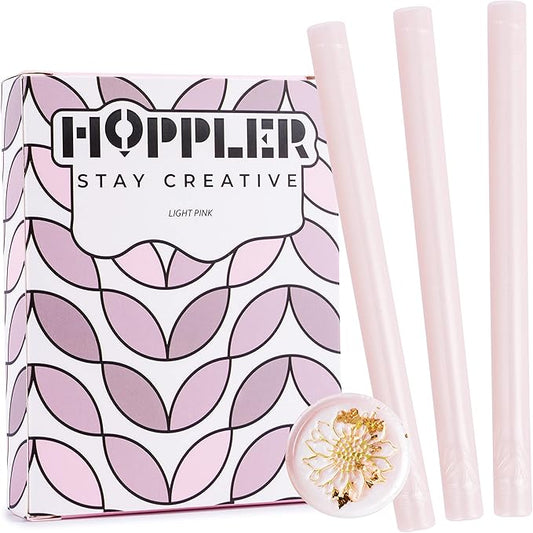 Hoppler Premium Wax Seal Kit with Seal Gun, Wax Sticks, a Flower Stamp, 12 Cavity Silicone Mold, and Extra Additions to Make Seals Stand Out and Make Invitations in Bulk. (Light Pink)