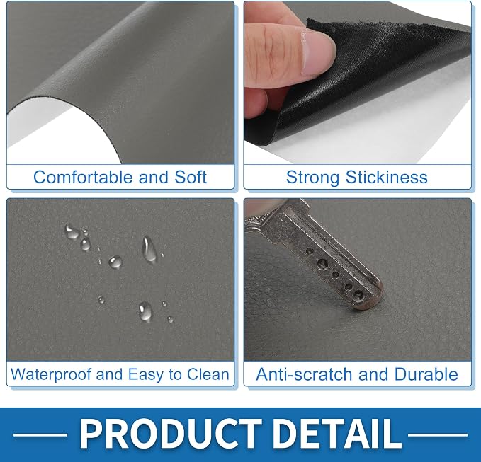 Self Adhesive Leather Repair Patch Strong Stickiness 30"x16" Leather Repair Tape PU Leather Gray 1 Pcs