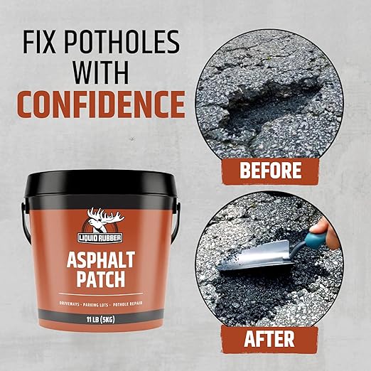 Liquid Rubber Asphalt Patch – 44lb Pail Ready-to-Use Pothole Repair for Driveways, Parking Lots, Pathways & Roads – Easy All-Weather Application – No Mixing Required