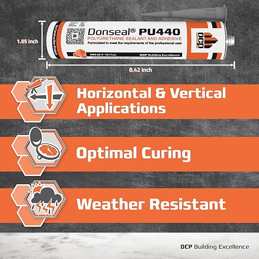 DCP Donseal PU440 Polyurethane Concrete Sealant 1 Pack– Non-Sag Concrete Caulk for Joints, Walls, Sidewalk, and Foundation, 10.1 fl. oz. Cartridge – White