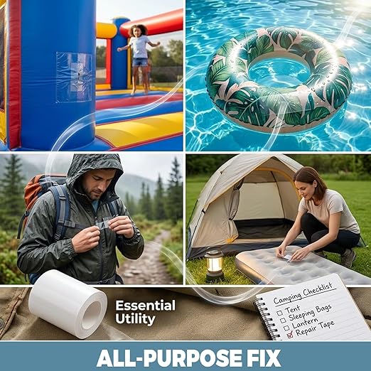 16.4FT x 5 Inch TPU Waterproof Repair Tape, Heavy Duty Vinyl Patch Kit for Inflatable Pool, Floats, Air Mattress, Bounce House, Tent, Canvas, Canopy & RV Awnings – Extra Long Clear Sealing Roll