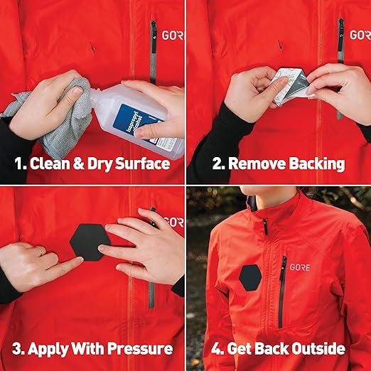 GEAR AID Tenacious Tape Gore-TEX Fabric Patches for Waterproof Jacket & Rain Gear Repair, Black, 2.5” x 2.8” Hex & 2.5” x 4” Rectangle, 4 Patches