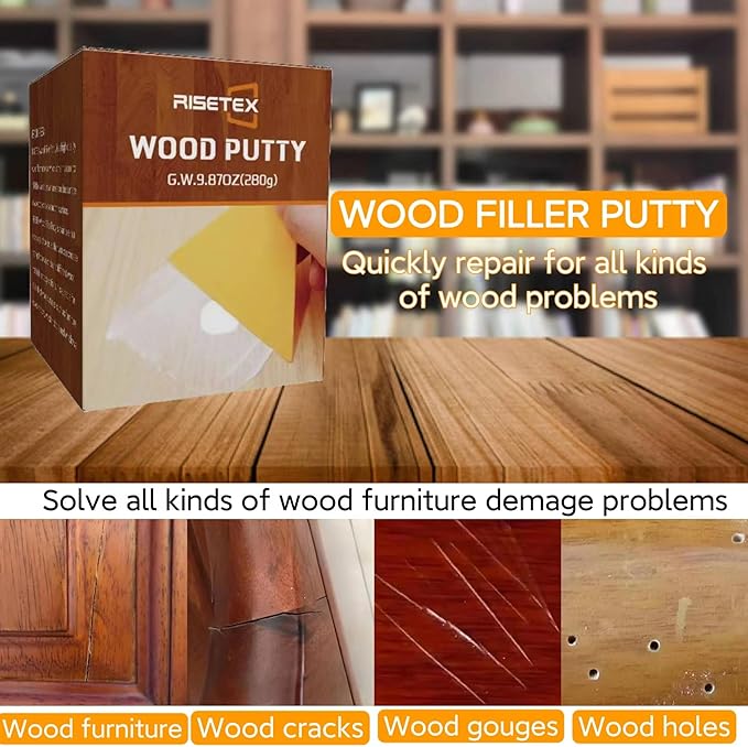 Wood Filler Putty,9.87 oz White Wood Filler Stainable and Paintable,Wood Putty,Wooden Repair Kit for Quickly Repair Any Breaks,Cracks, Chips and Defects in Wooden Furniture,Easy to Use and Sand