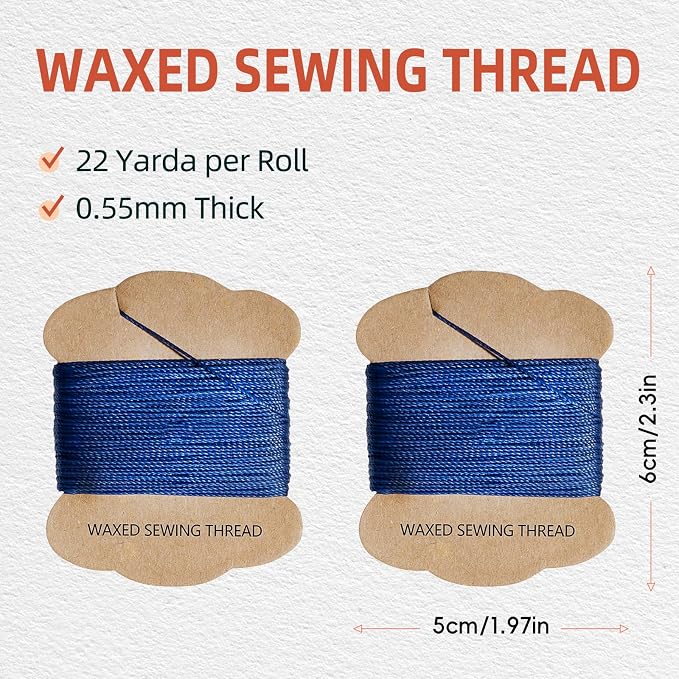 Upholstery Repair Kit: Extra Strong Waxed Sewing Thread 2 Rolls (Dark Blue) &Heavy Duty Household Hand Needles (7 PCS) for Leather, Canvas, Bookbinding & Quilting Thread