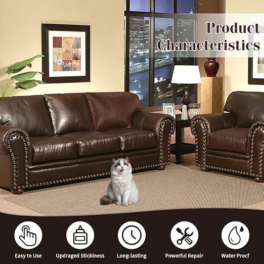 BSZHTECH Leather Repair Tape Self-Adhesive Leather Repair Patch for Couch Furniture Sofas Car Seats Advanced PU Vinyl Leather Repair Kit (MBrown, 3.9X79 inch)